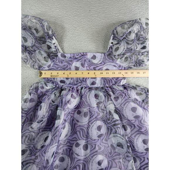 Disney Dress Jack Skellington Girls Large Purple Kids Puff Sleeve Halloween NWT - Picture 4 of 8